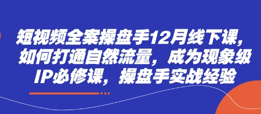 短视频全案操盘手12月线下课，如何打通自然流量，成为现象级IP必修课，操盘手实战经验-兔子副业网