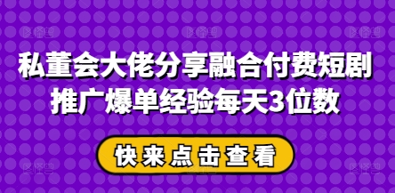 私董会大佬分享融合付费短剧推广爆单经验每天3位数-兔子副业网