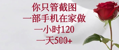 你只管截图，一部手机在家做，苹果安卓都可以，一小时120，一天5张+【揭秘】-兔子副业网