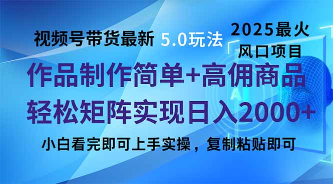 视频号带货最新5.0玩法，作品制作简单，当天起号，复制粘贴，轻松矩阵…-兔子副业网