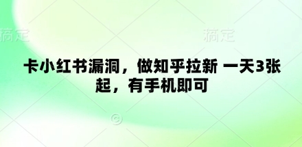卡小红书漏洞，做知乎拉新 一天3张起，有手机即可-兔子副业网