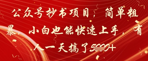 公众号抄书项目，简单粗暴，小白也能快速上手，有人一天搞了1k+-兔子副业网