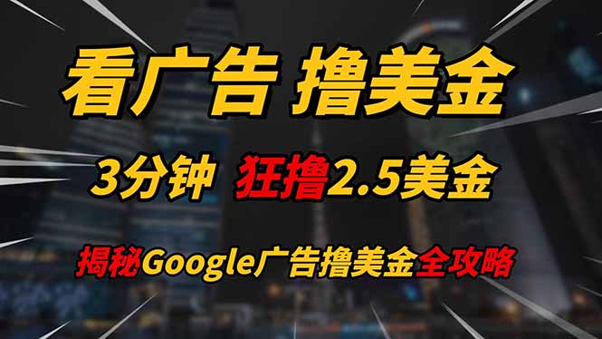 看广告，撸美金！！3分钟赚2.5美金！！日入200美金不是梦！揭秘Google…-兔子副业网