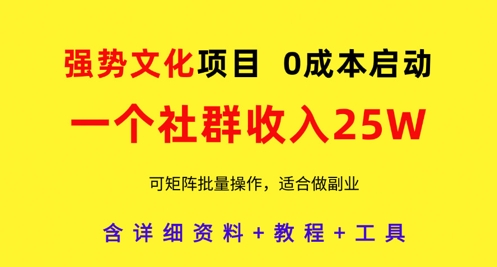 强势文化项目，一个社群收入25个W，0成本启动，可矩阵批量操作，原创详细实操教程-兔子副业网