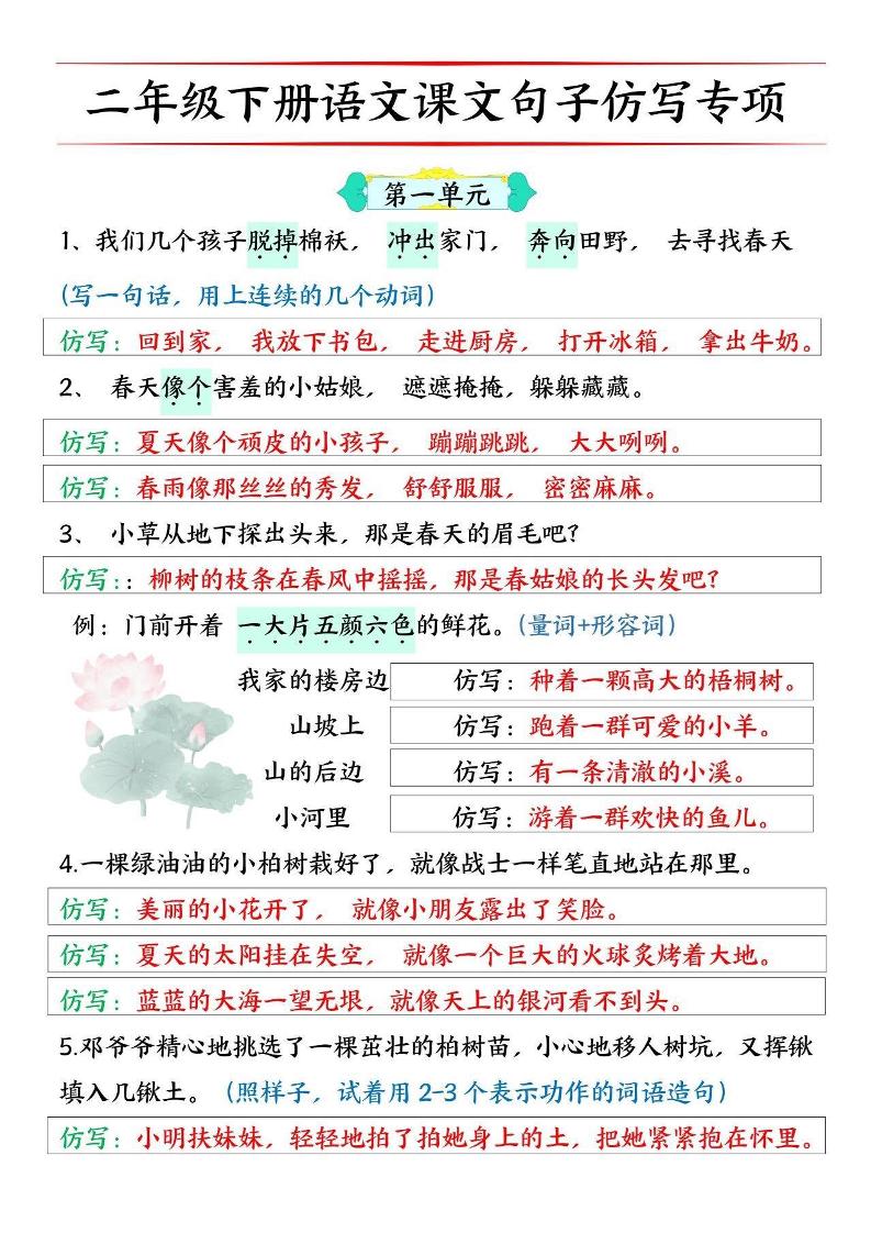 二下语文【必考仿写句子】读背版-兔子副业网