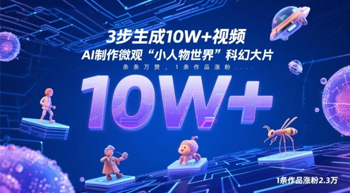 3步生成10W+视频，AI制作微观“小人物世界”科幻大片，条条万赞，1条作品涨粉2.3W-兔子副业网