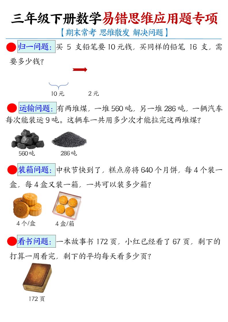 三下数学【易错思维应用题专项（空白）】-兔子副业网