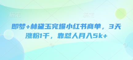 即梦+林黛玉完爆小红书商单，3天涨粉1千，靠怼人月入5k+-兔子副业网