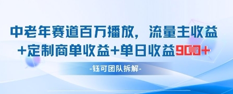 中老年赛道百万播放+流量主收益+定制收益，单日收益9张-兔子副业网