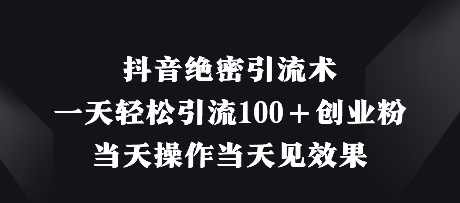抖音绝密引流术，一天轻松引流100+创业粉，当天操作当天见效果-兔子副业网