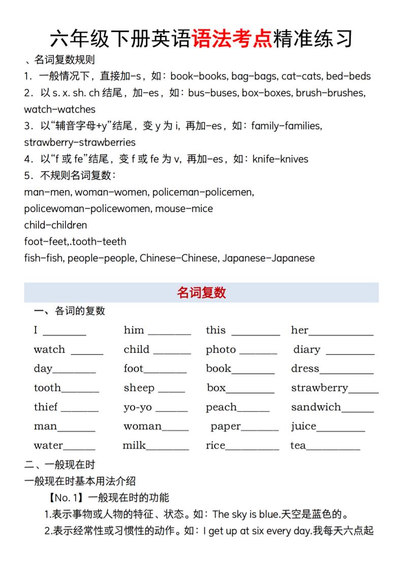 【英语】【通用】六年级下册英语语法考点精准练习-兔子副业网