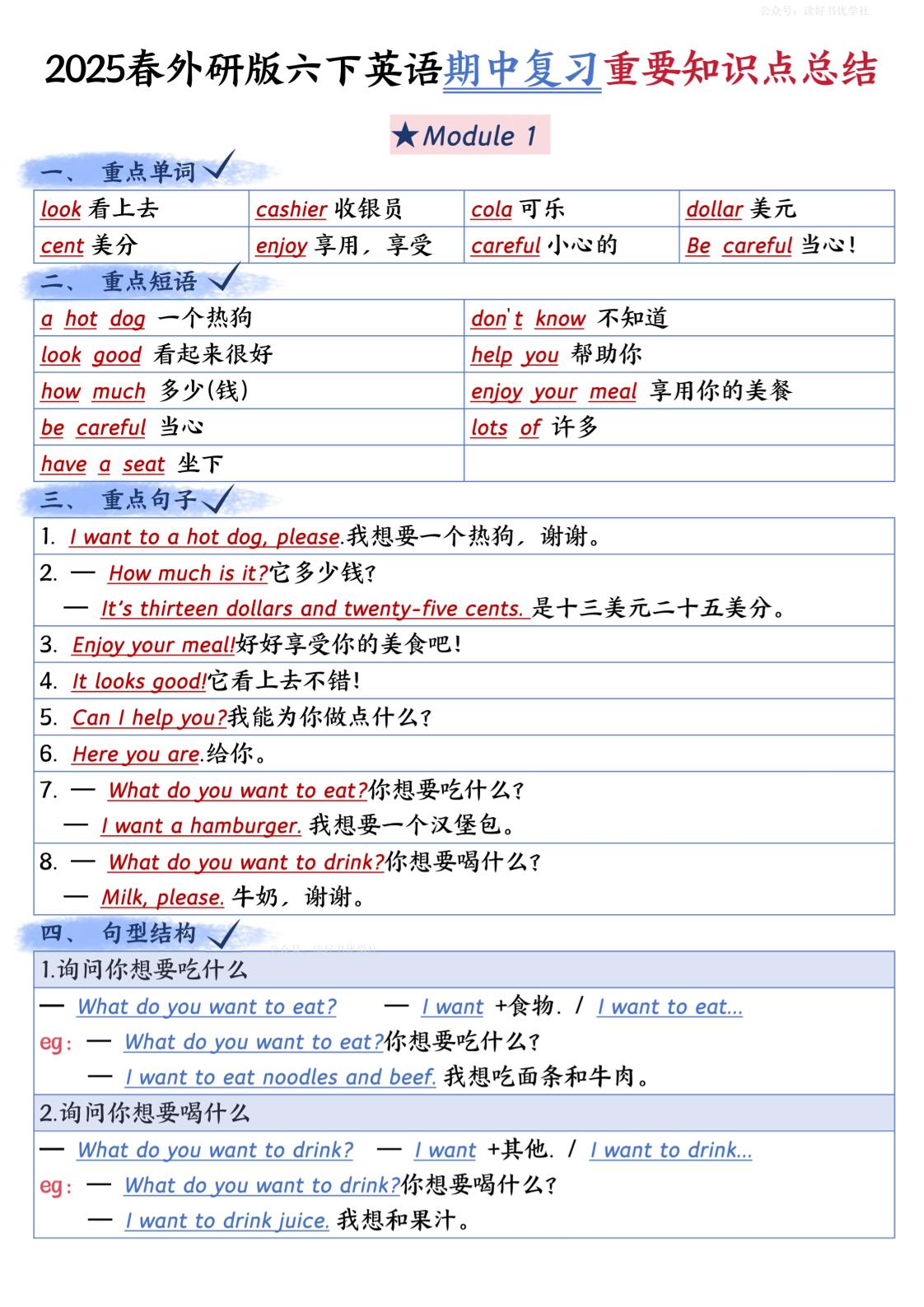 六下英语外研期中知识梳理-兔子副业网