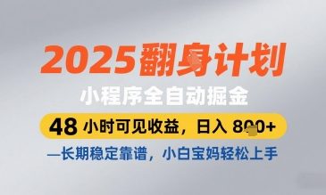 2025小程序全自动掘金，48 小时可见收益，日入8张，长期稳定靠谱，小白宝妈轻松上手【揭秘】-兔子副业网