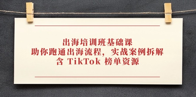 出海培训班基础课，助你跑通出海流程，实战案例拆解，含 TikTok 榜单资源-兔子副业网