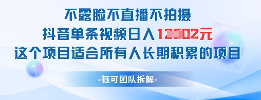 不露脸不直播不拍摄抖音单条视频日入1k+这个项目适合所有人长期积累的项目-兔子副业网